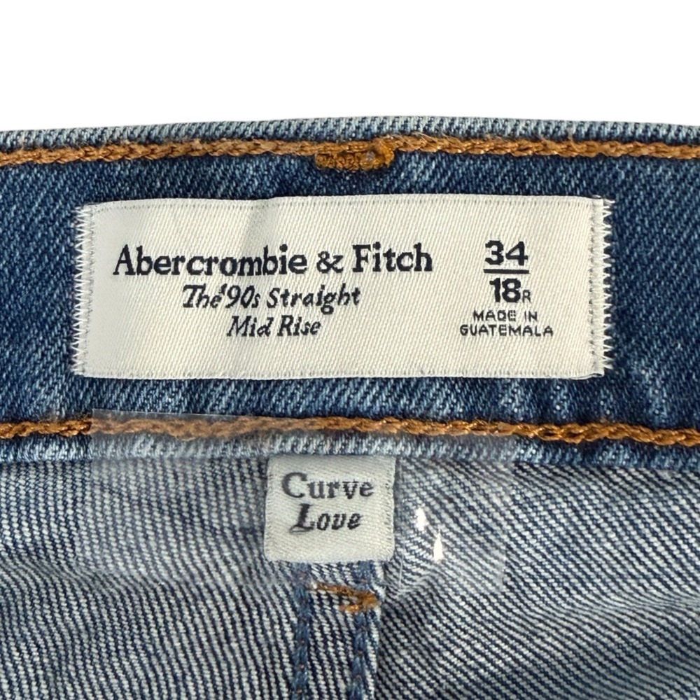 Abercrombie & Fitch Curve Love The 90s Straight Mid Rise Jeans Blue 34 18R Denim - Picture 3 of 11
